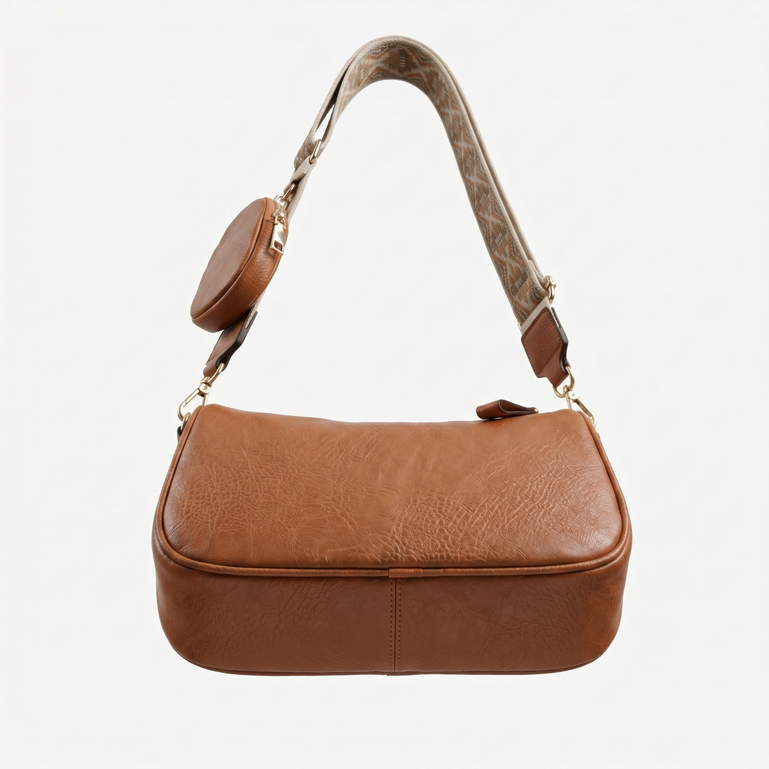 Cognac Crossbody Shoulder Bag with Coin Pouch