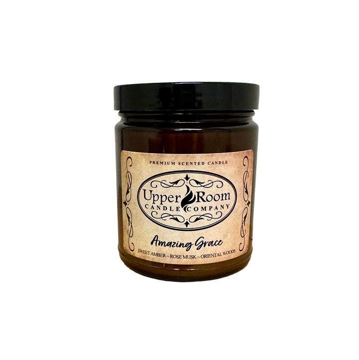 Amazing Grace Double Wick Candle amber jar, upper room candle company