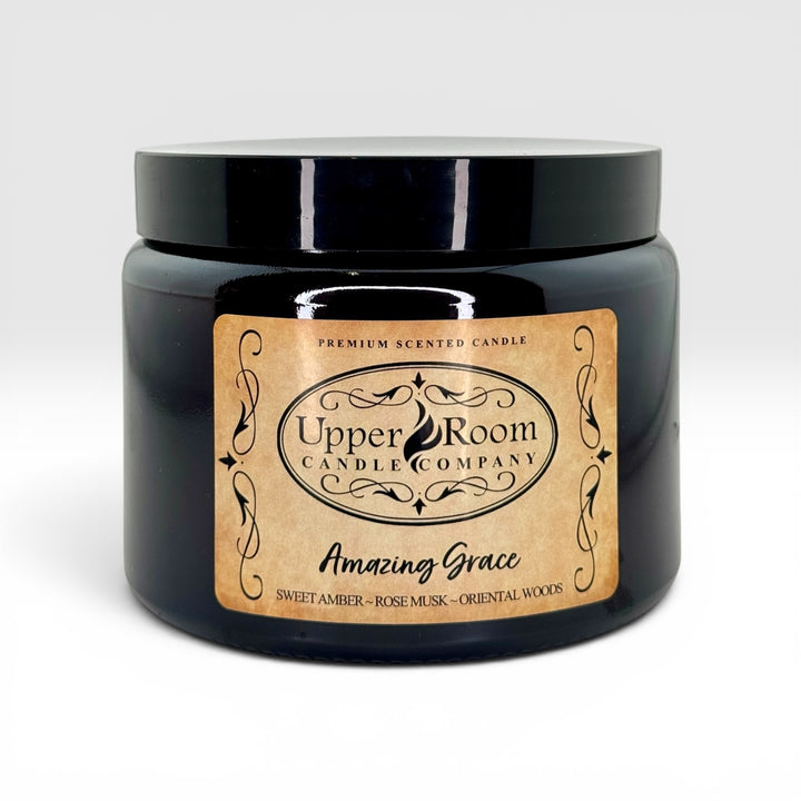 Amazing grace Candle from upper room candle company, hand poured candle, soy blend. Double wick amber jar.