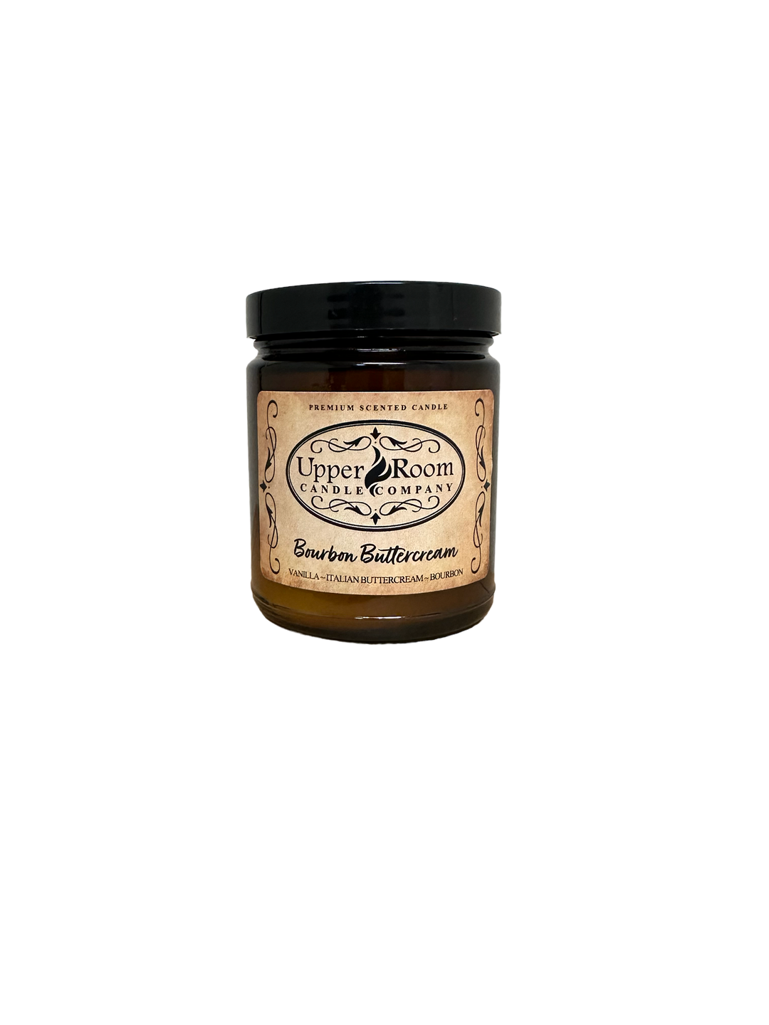 Bourbon Buttercream single Wick Candle, amber jar, upper room candle company
