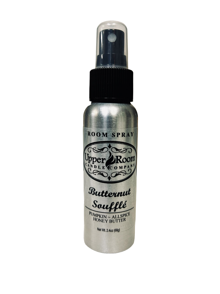 Butternut Souffle Room Spray with brown sugar, pumpkin, molasses, cinnamon and vanilla—cozy bakery scent infused with nutmeg oils.