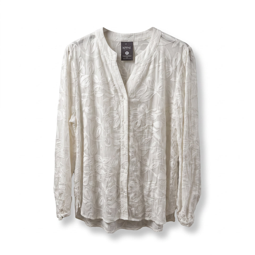 White Embroidered Floral Button-Up Blouse