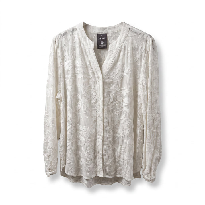 White Embroidered Floral Button-Up Blouse