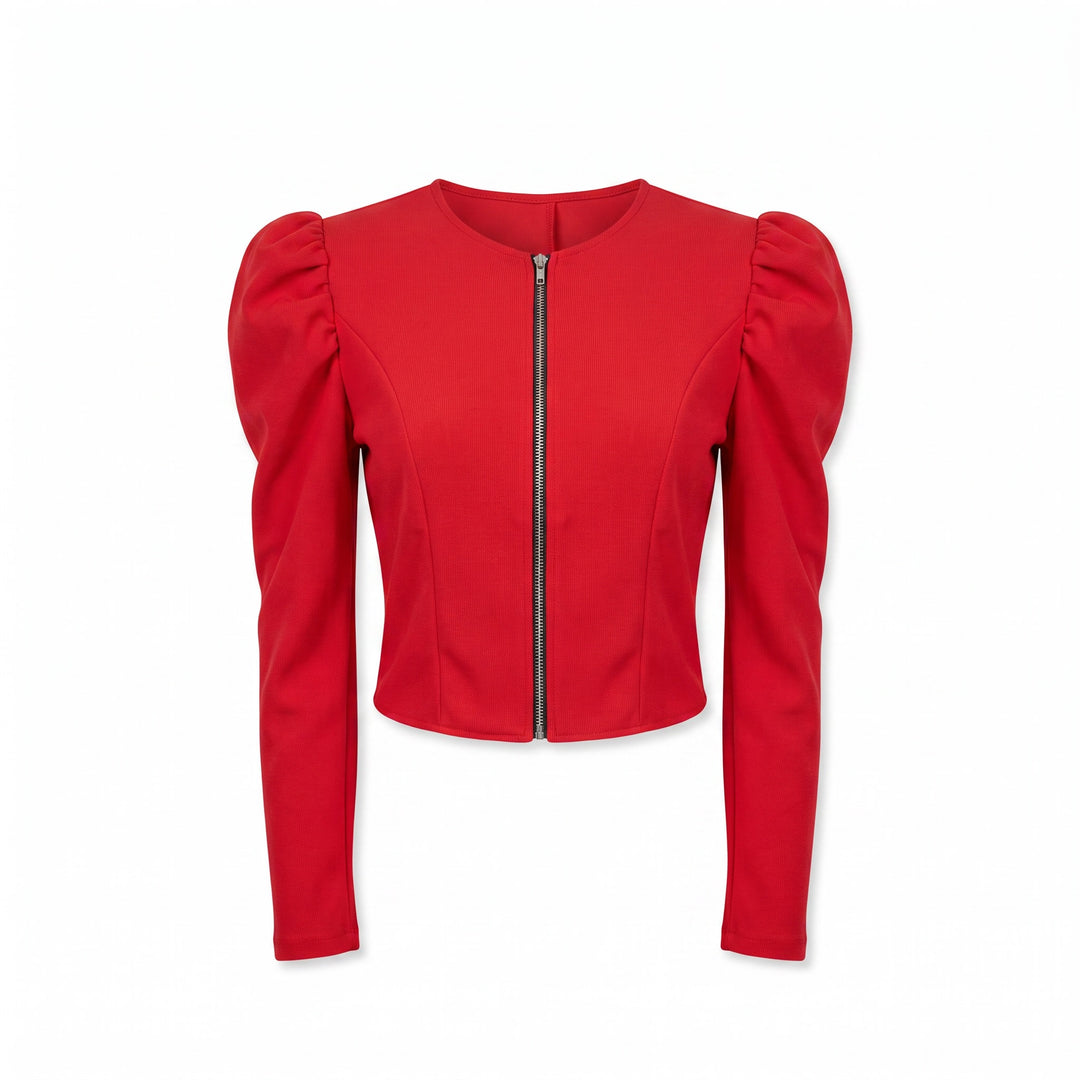 Puff Sleeve Zip-Front Top