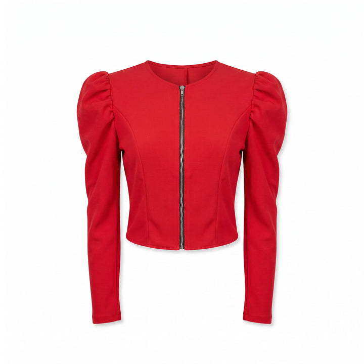 Puff Sleeve Zip-Front Top