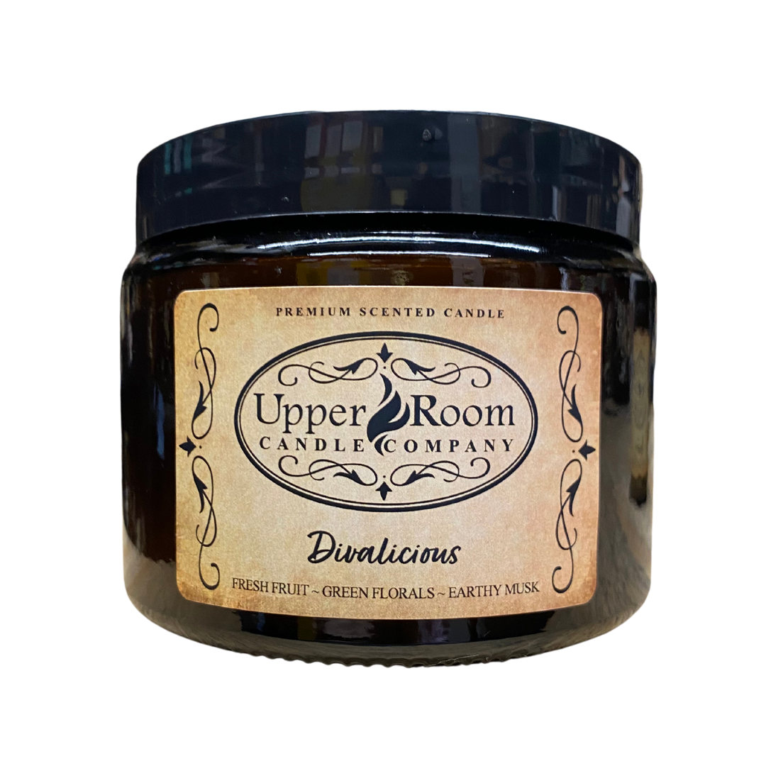 Divalicious Candle, double wick amber jar, upper room candle company