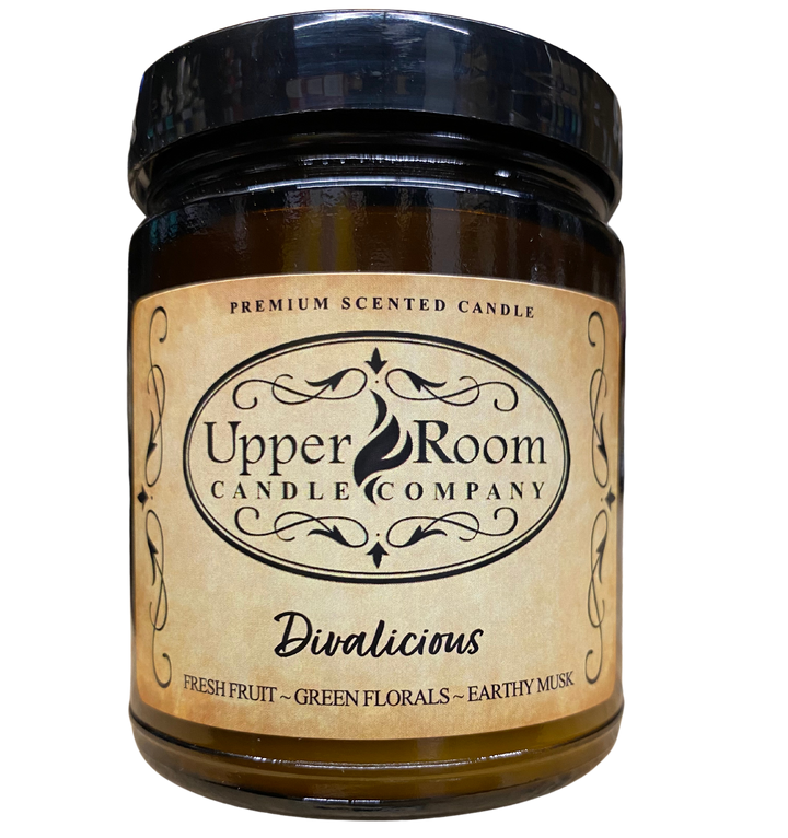 Divalicious Candle, single wick amber jar, upper room candle company