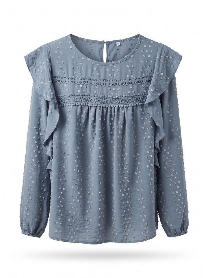 Blue Swiss Dot Ruffle Sleeve Blouse