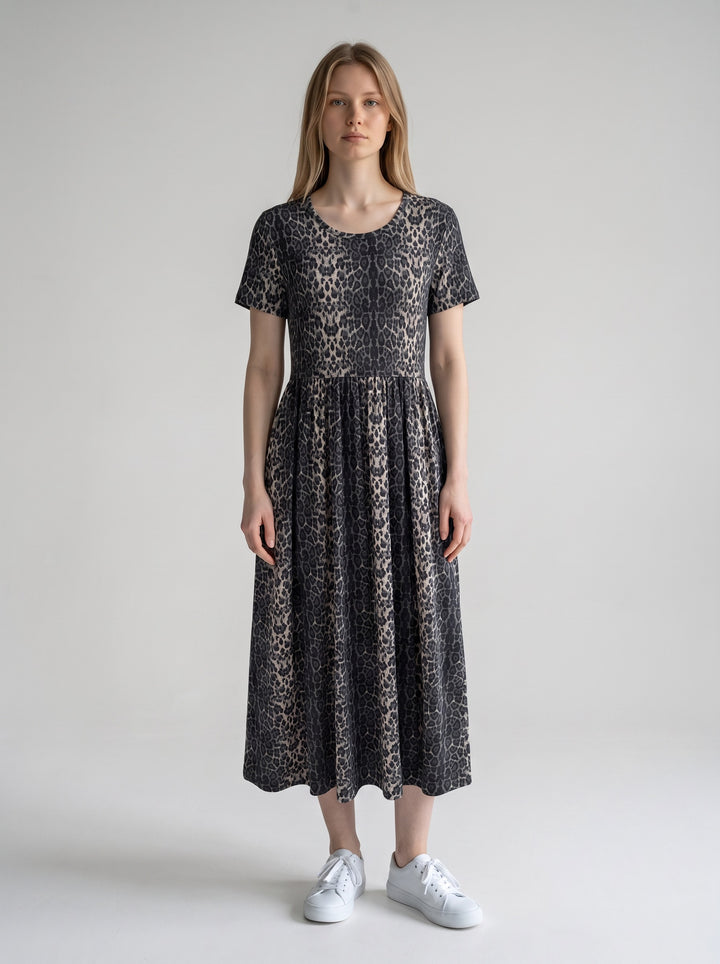 Leopard Print Short Sleeve Midi Dress - Size 14W