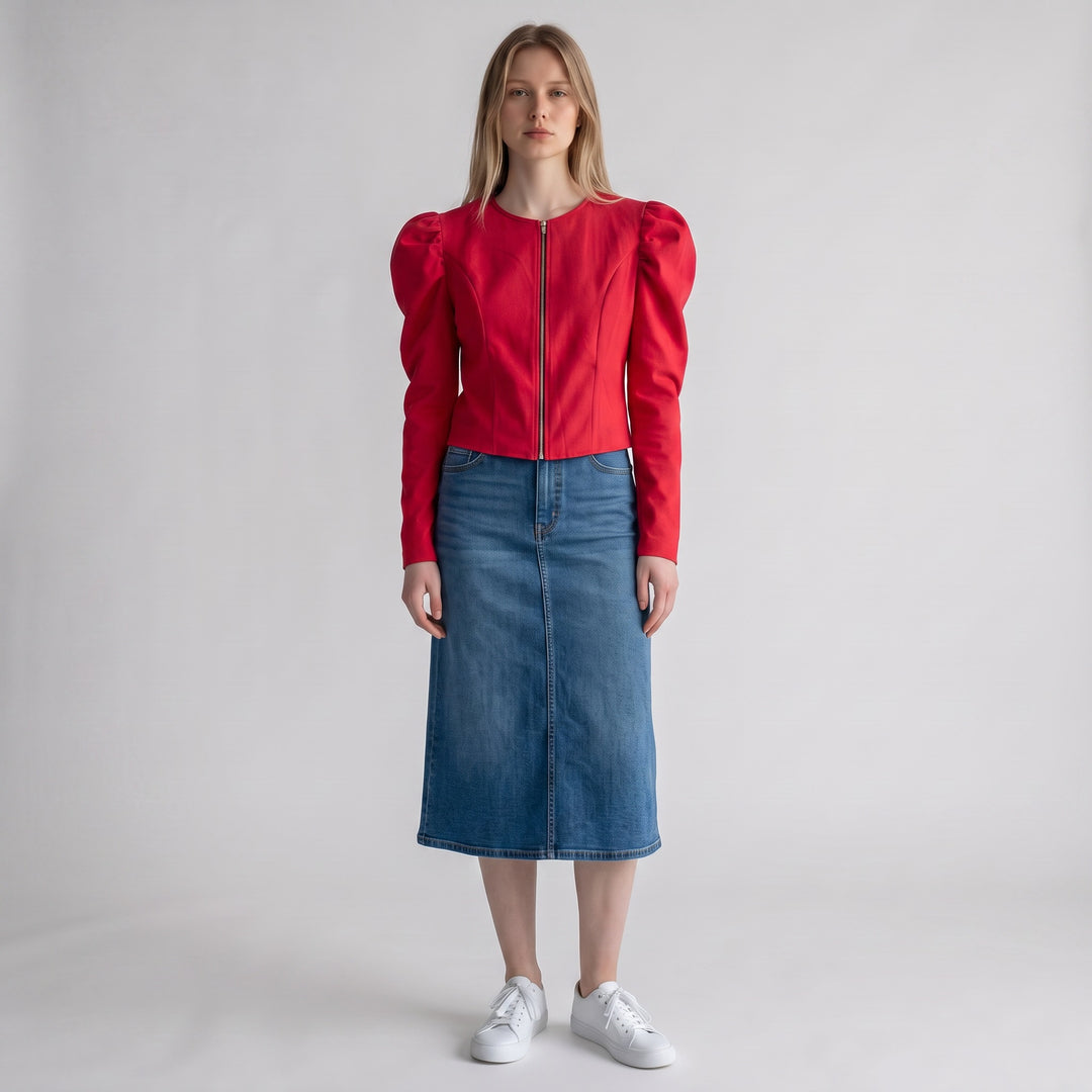 Puff Sleeve Zip-Front Top
