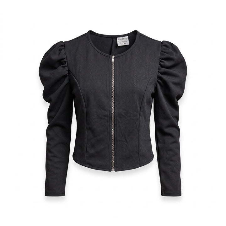 Puff Sleeve Zip-Front Top