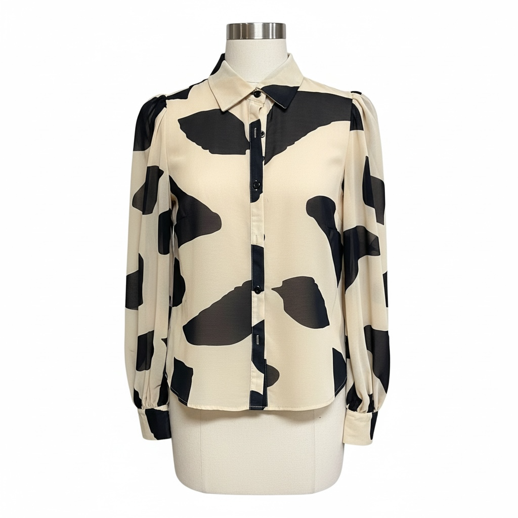 Cream & Black Abstract Print Blouse
