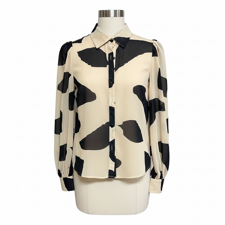 Cream & Black Abstract Print Blouse