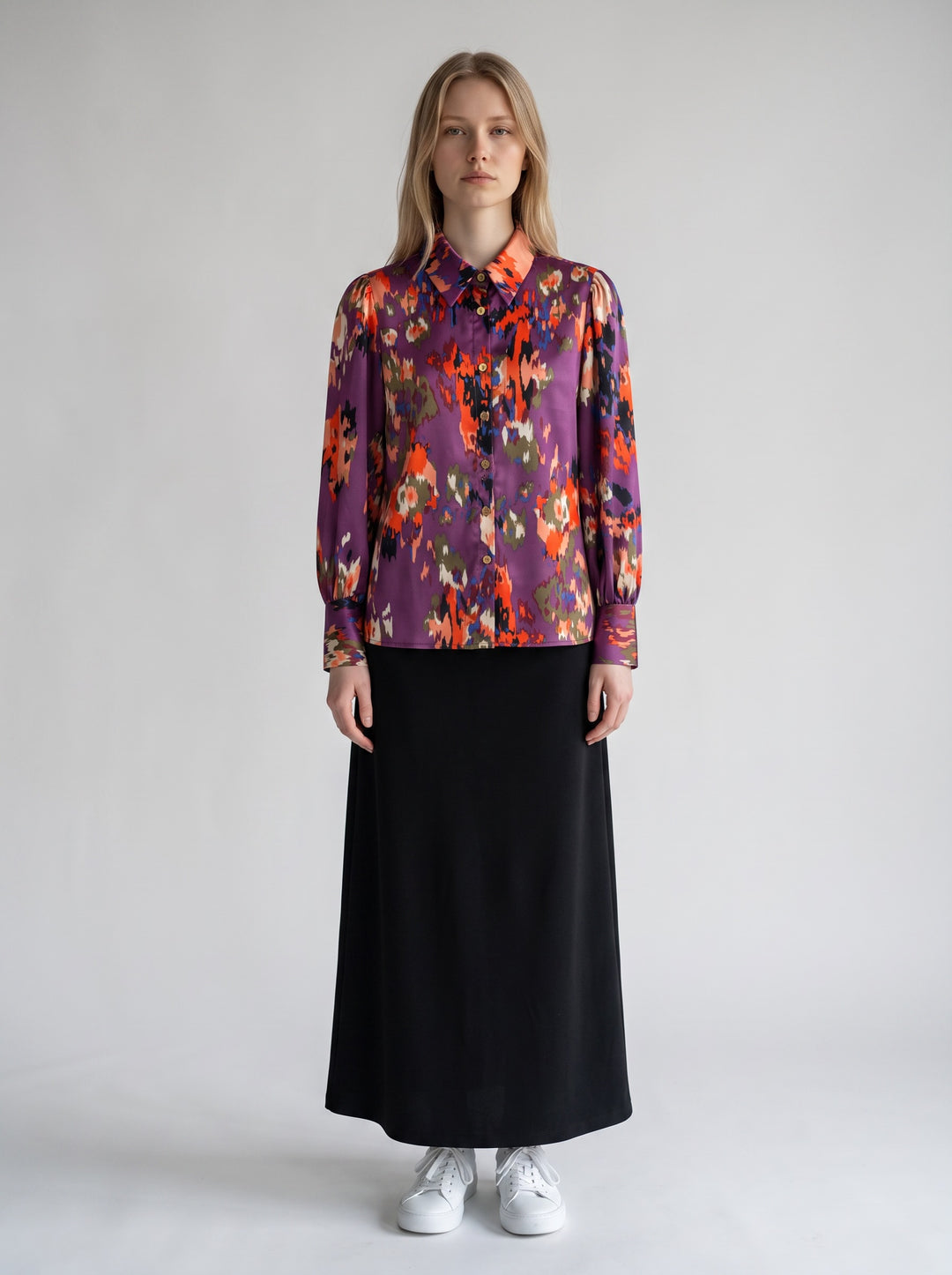 Purple Abstract Print Button-Up Blouse