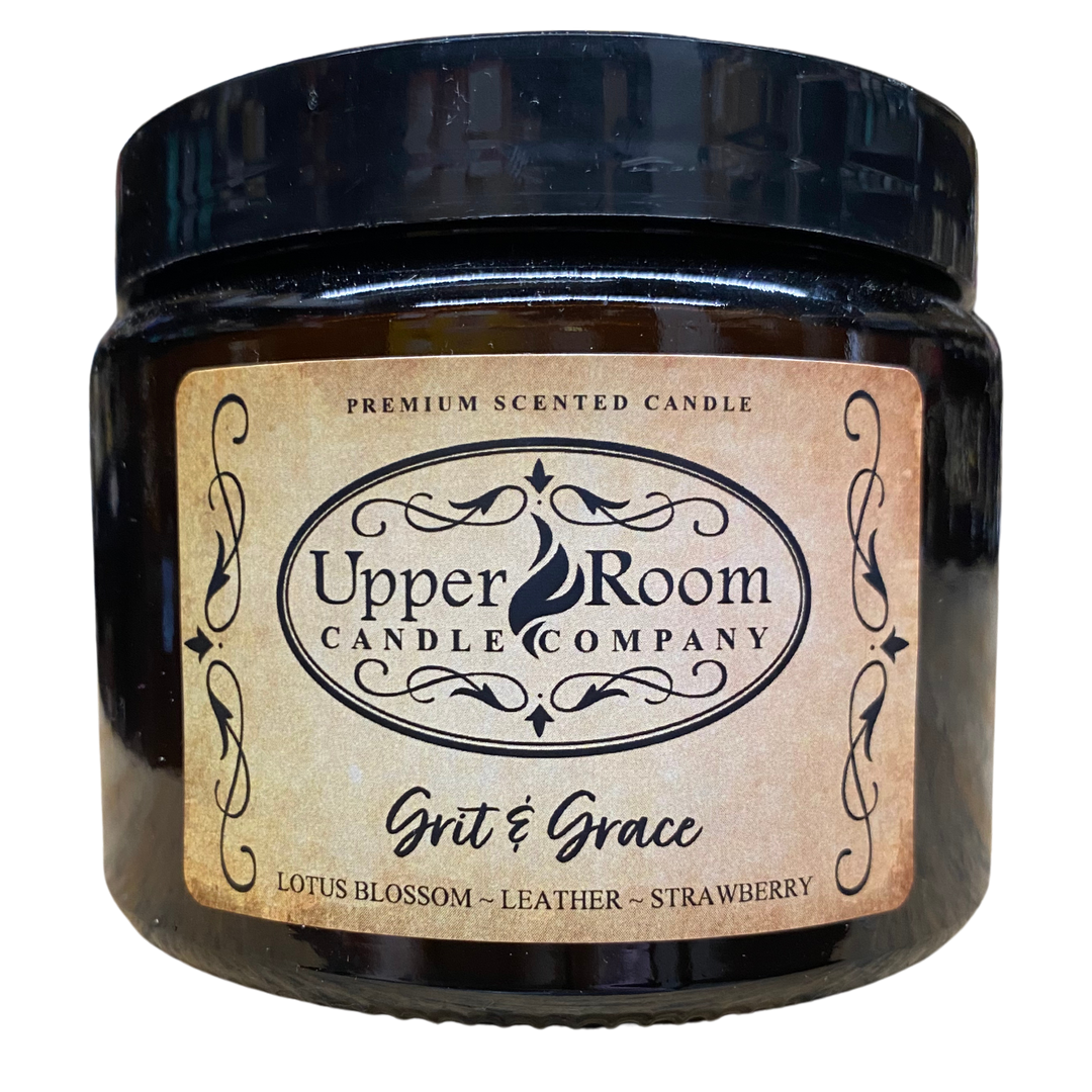 Grit & Grace Candle, double wick candle, amber jar, upper room candle