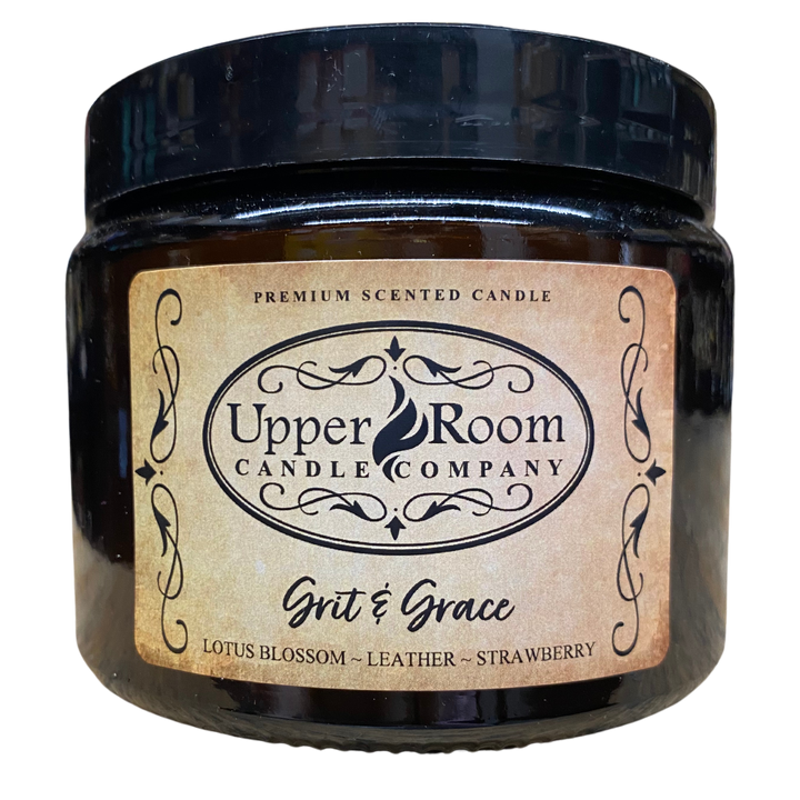 Grit & Grace Candle, double wick candle, amber jar, upper room candle
