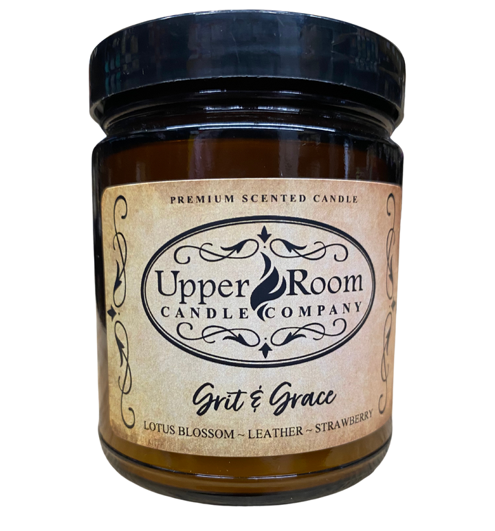 Grit & Grace Candle, single wick candle, amber jar, upper room candle