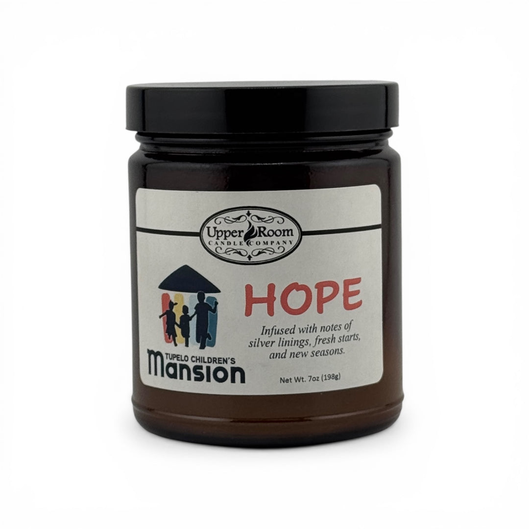 Hope Candle single wick amber jar upper room candle company white background