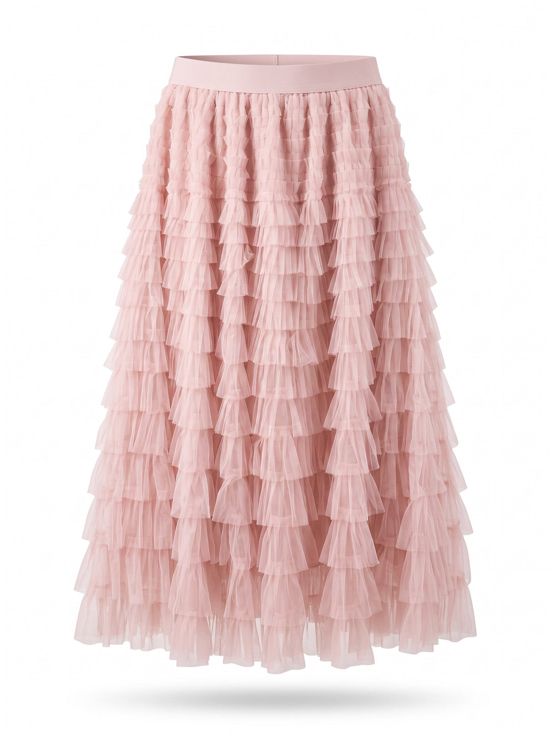 Blush Pink Tiered Tulle Ruffle Skirt - Size Small