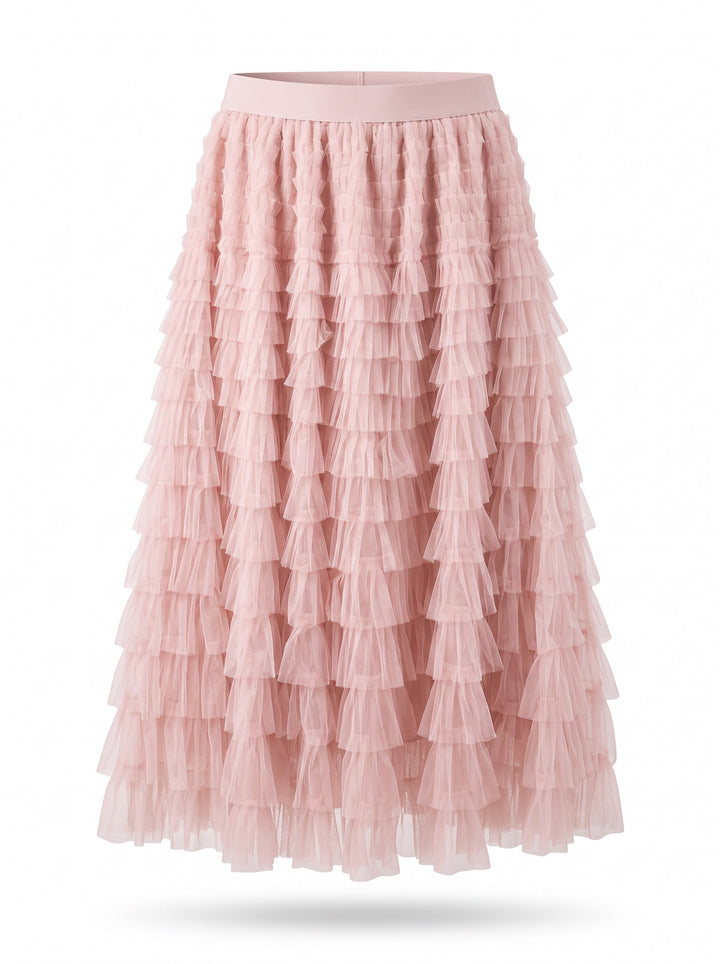 Blush Pink Tiered Tulle Ruffle Skirt - Size Small