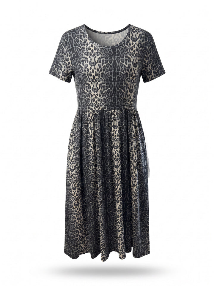 Leopard Print Short Sleeve Midi Dress - Size 14W