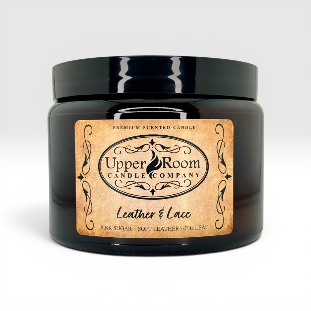 Leather and Lace candle, double wick amber jar, high fragrance load candle, soy blend, hand poured 