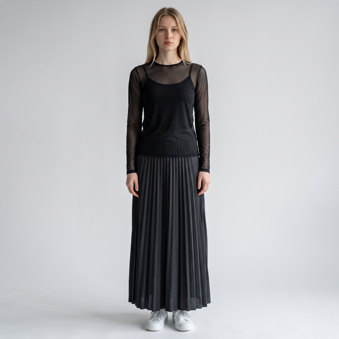 Black Sheer Mesh Long Sleeve Top