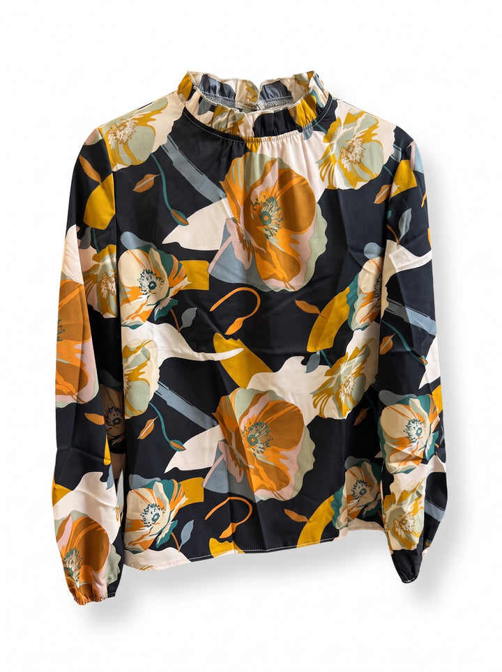 Bold Floral Mock Neck Blouse