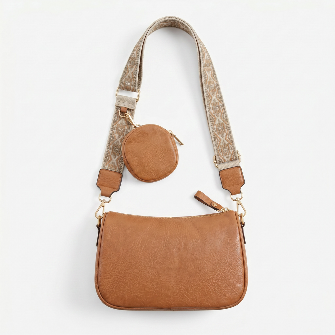 Cognac Crossbody Shoulder Bag with Coin Pouch