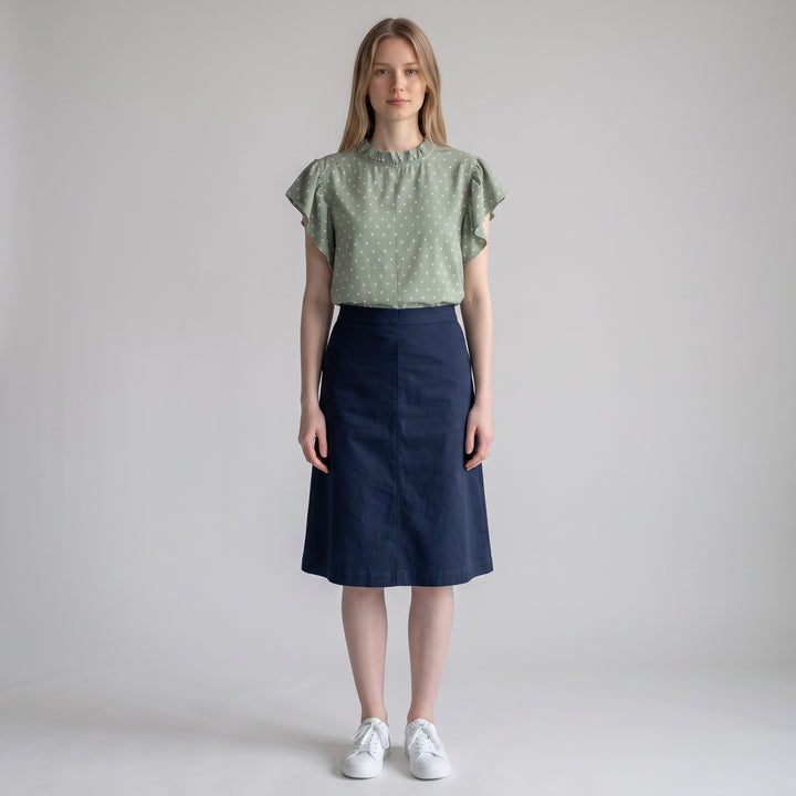 Sage Heart Print Ruffle Sleeve Top