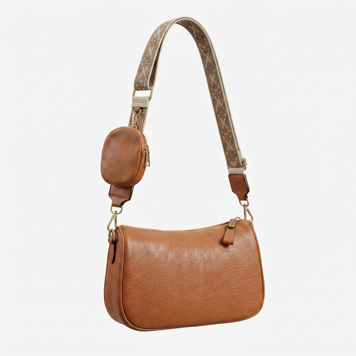 Cognac Crossbody Shoulder Bag with Coin Pouch