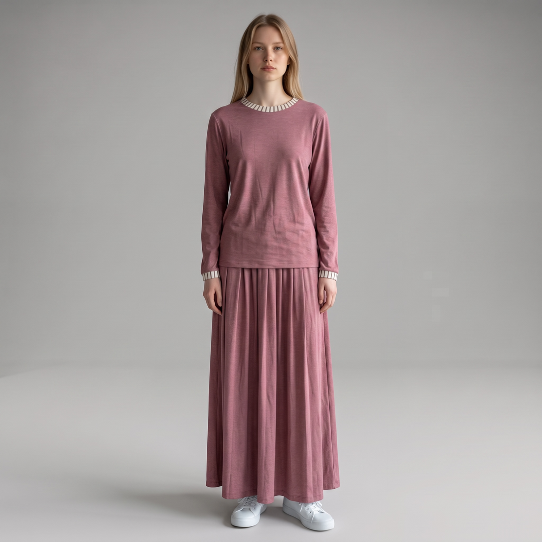 Mauve Contrast Trim Long Sleeve Top