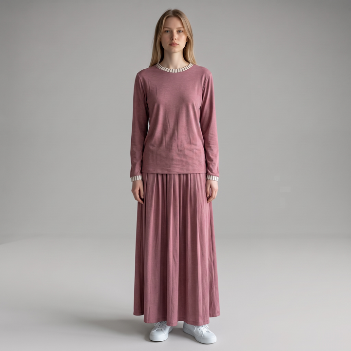 Mauve Contrast Trim Long Sleeve Top