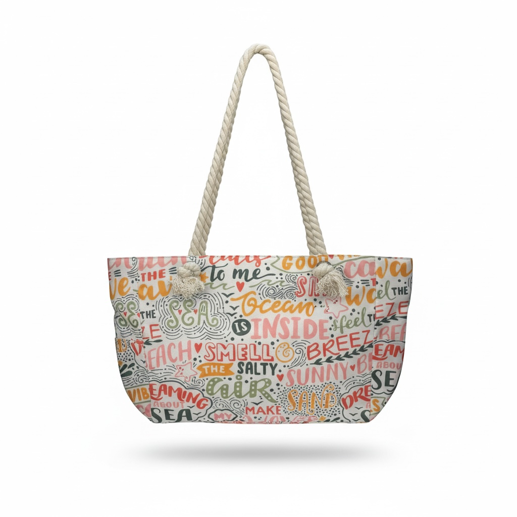 Canvas Tote Bag with Braided Rope Straps