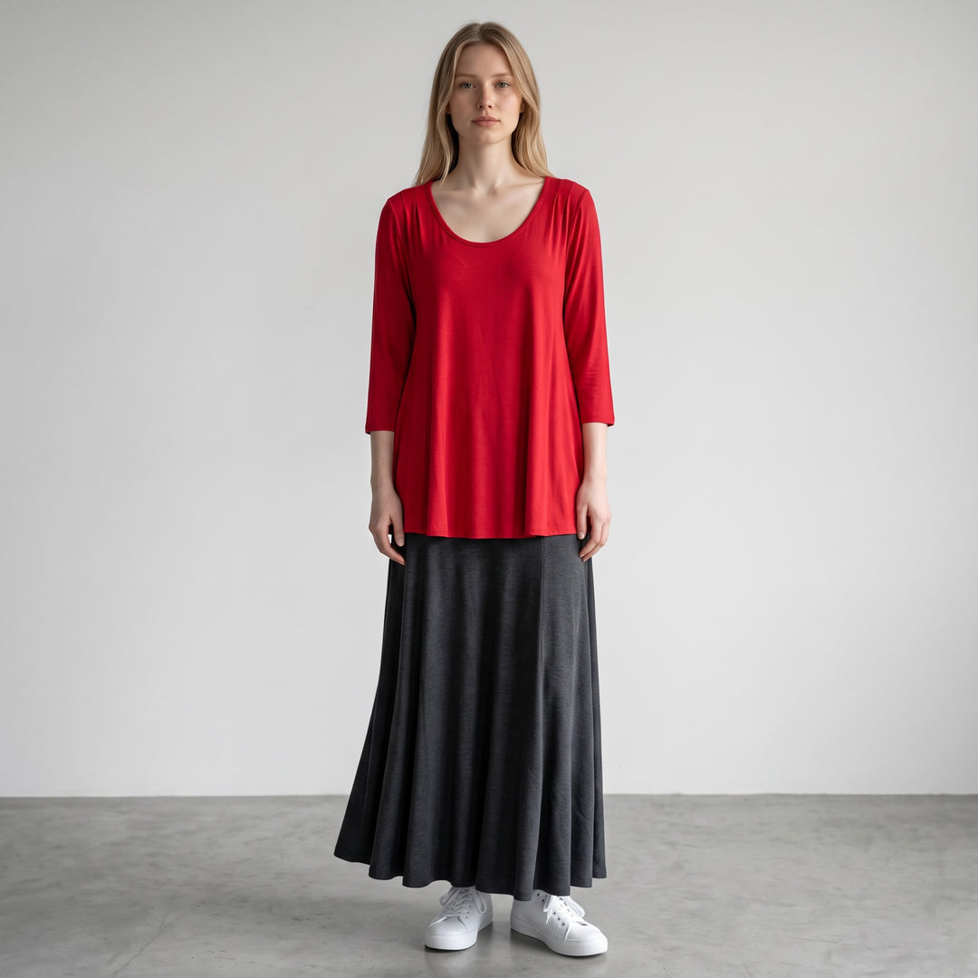 Red Scoop Neck Tunic Top