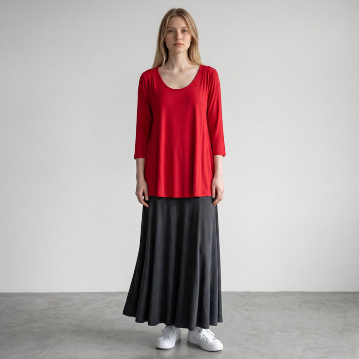 Red Scoop Neck Tunic Top