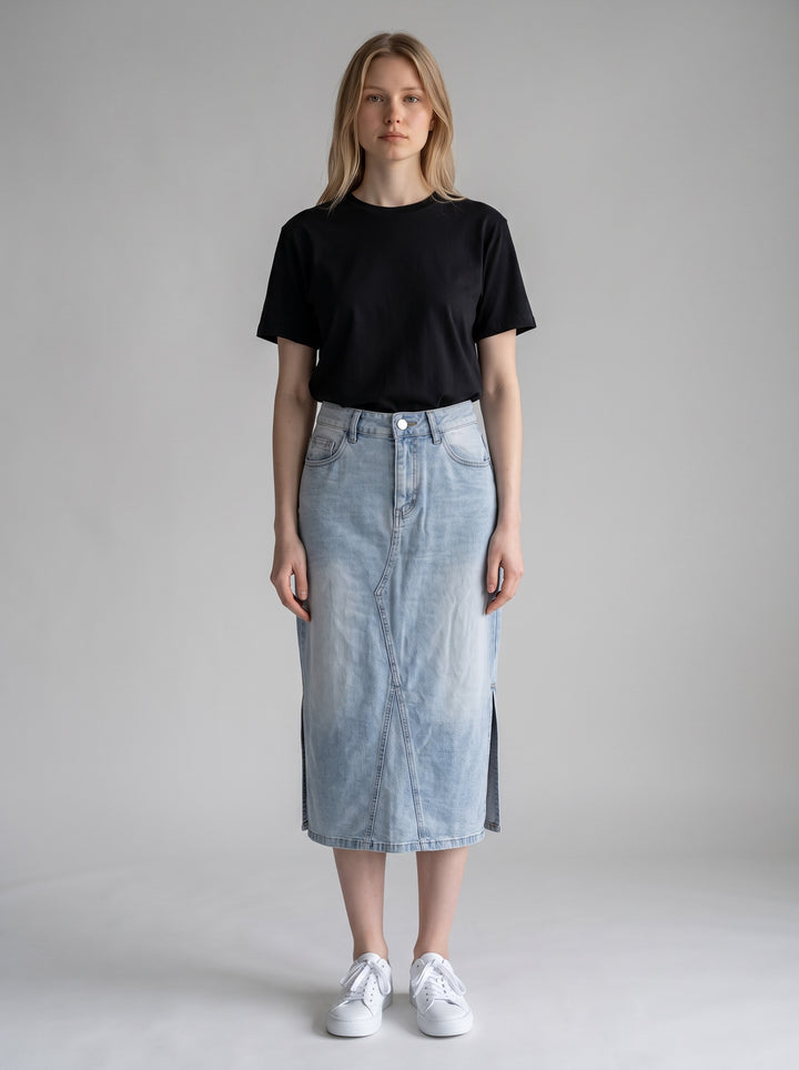 Light Wash Denim Midi Skirt - Medium size