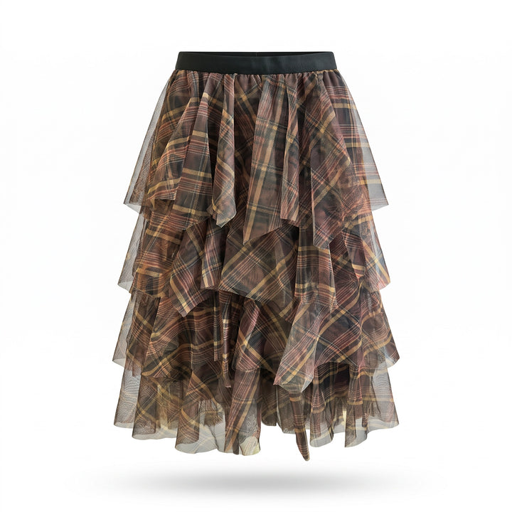 Plaid Tiered Tulle Skirt