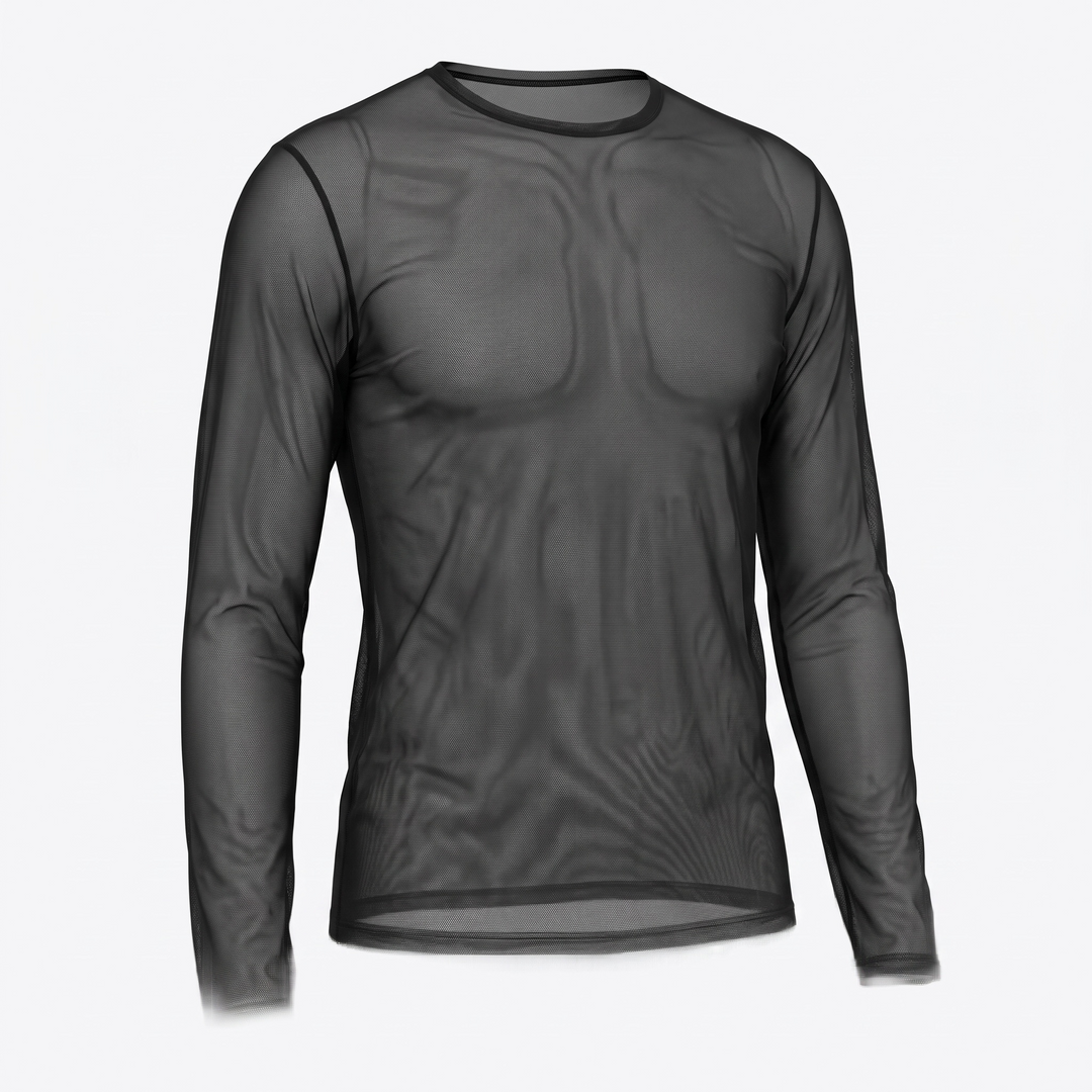 Black Sheer Mesh Long Sleeve Top