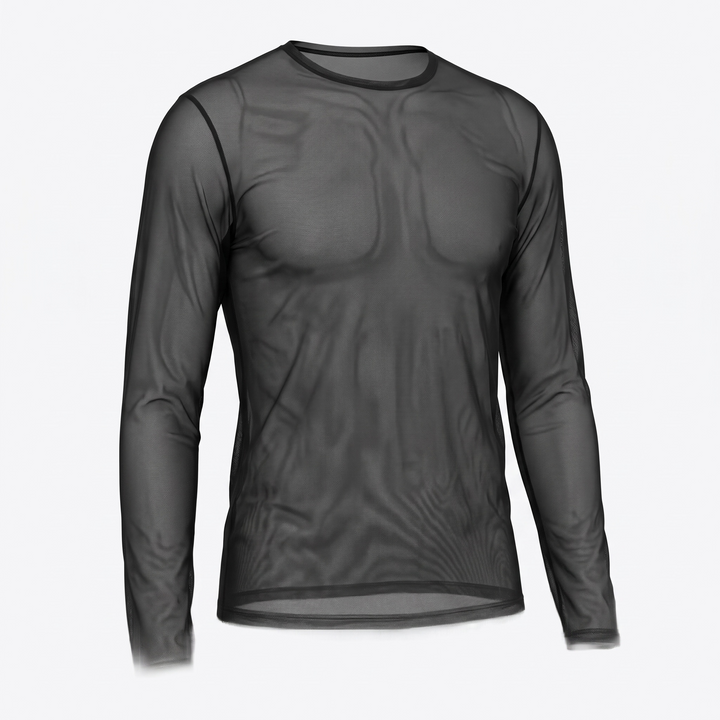Black Sheer Mesh Long Sleeve Top