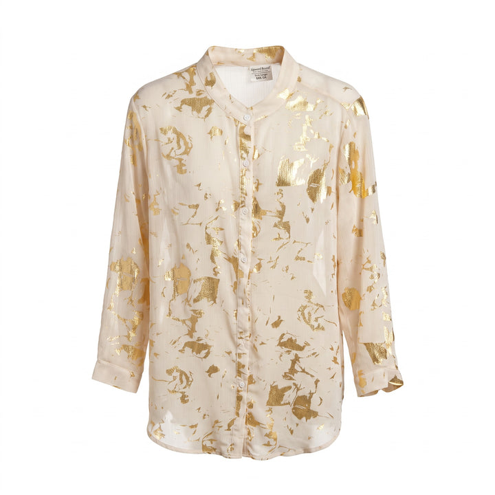 Ivory & Gold Foil Button-Up Blouse