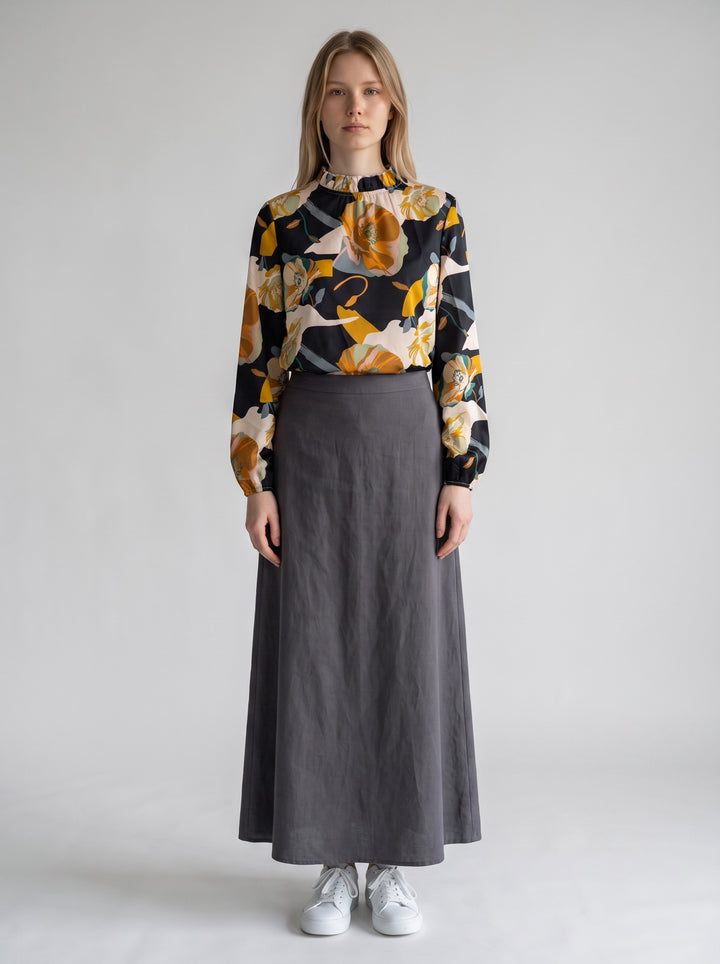 Bold Floral Mock Neck Blouse