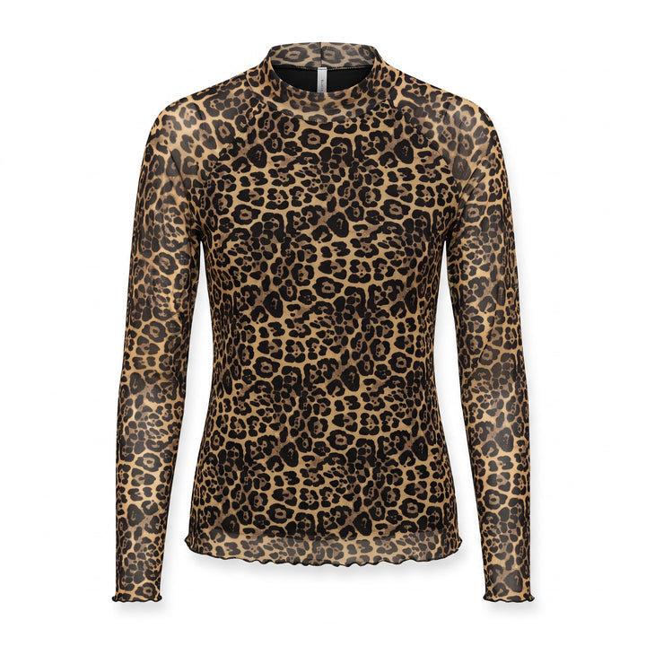 Leopard Print Mesh Long Sleeve Top
