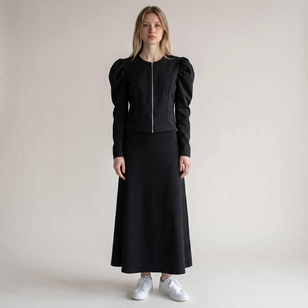 Puff Sleeve Zip-Front Top