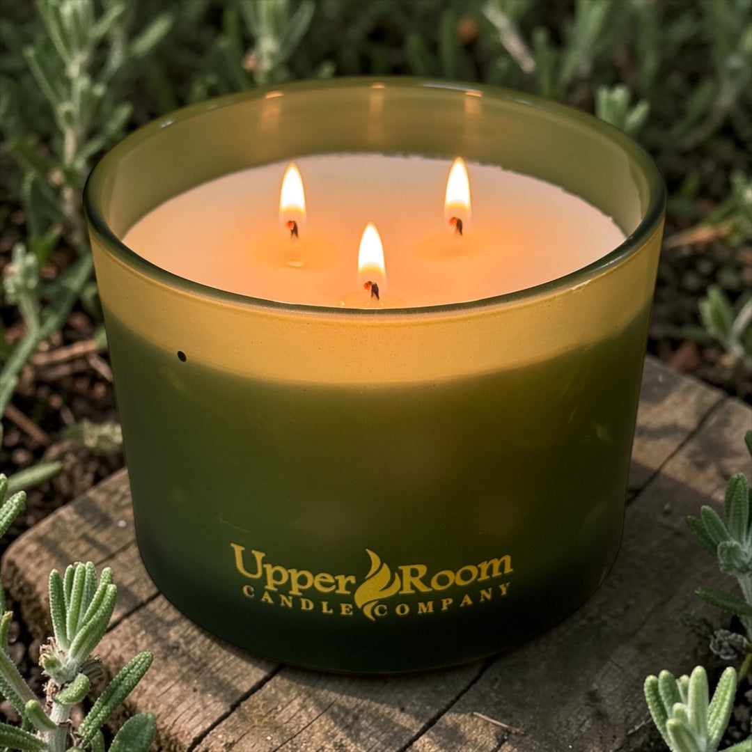 Rosemary Medley Candle in triple wick frosted amber soy blend candle, hand poured candle. The Whiskey Cake Candle, Haywire candle, Ida Clare Candle, The Ranch Candle.  