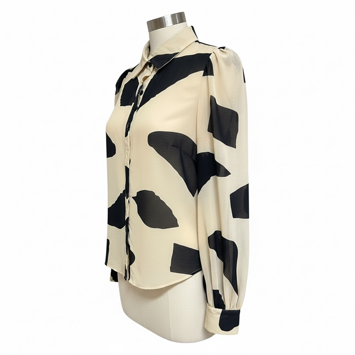 Cream & Black Abstract Print Blouse