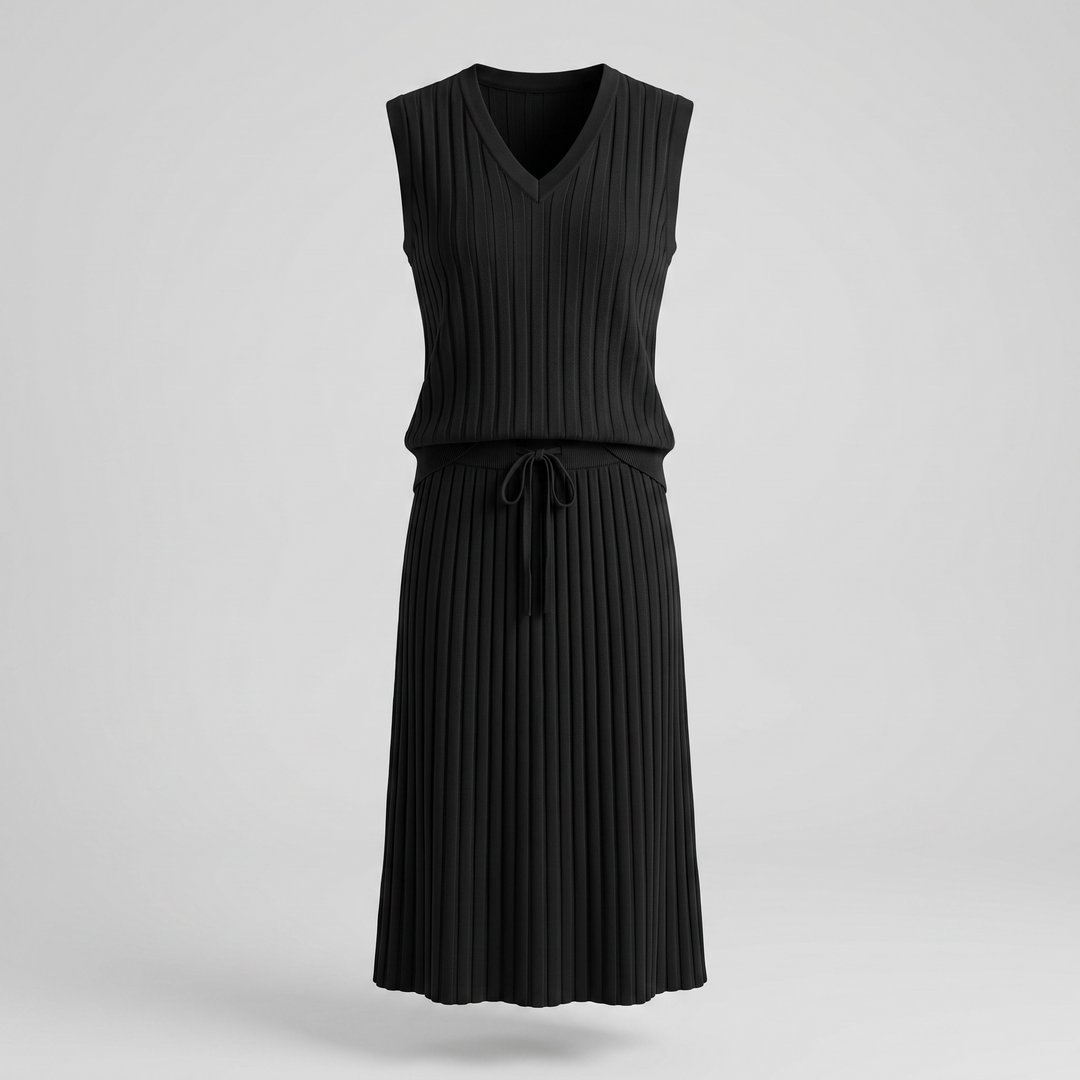 Black Ribbed Sweater Vest & Skirt Set