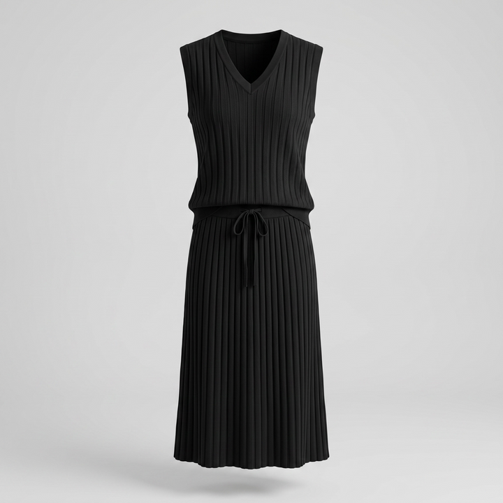 Black Ribbed Sweater Vest & Skirt Set
