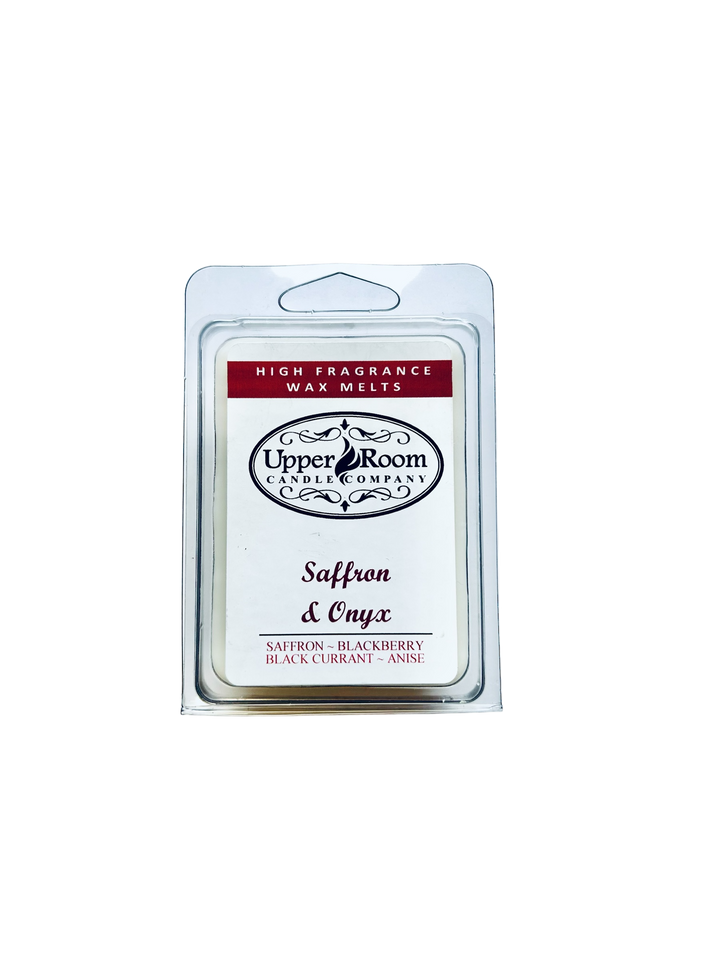Saffron & onyx scented wax melts from upper room candle company