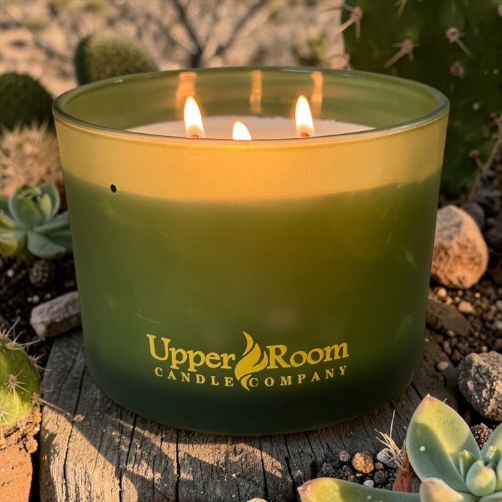 Triple wick frosted green jar, Baja Bliss Candle, Upper Room Candle Company
